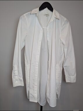 Madewell Women's Size M Shirt Dress White Long Sleeves Button Front Pockets